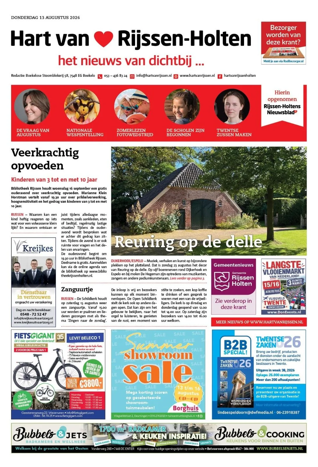 Hart van Rijssen-Holten, 13 augustus 2026, voorpagina